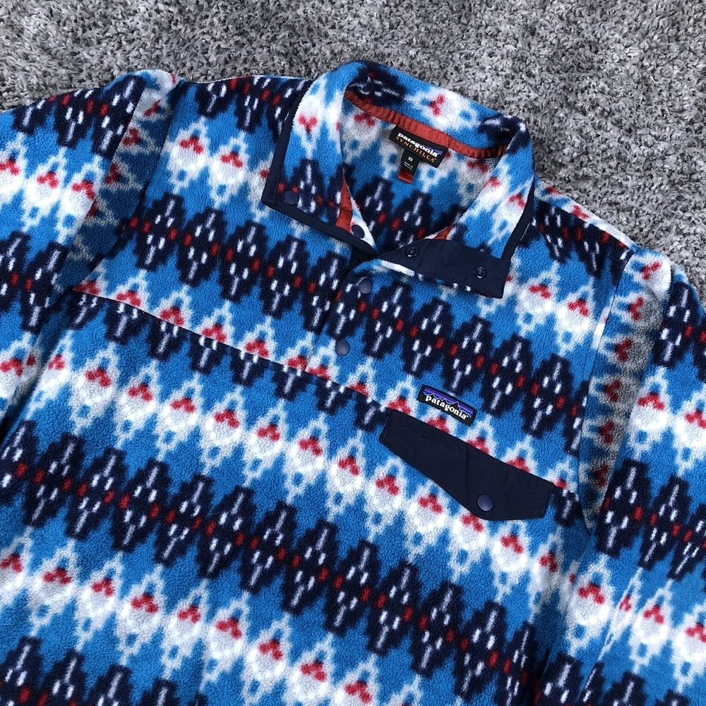 Patagonia Jacket Mens XS Blue Fleece Synchilla Snap-T Geometric Pattern Pullover